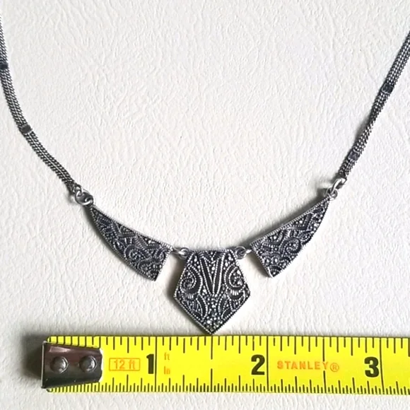 Vintage Art Deco 1920s Marcasite Sterling Silver Pendant Necklace - Picture 15 of 16